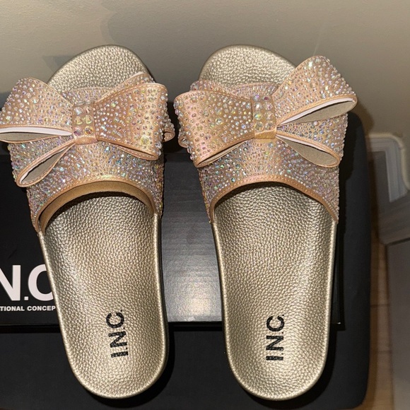 INC International Concepts Gold Rhinestone Bow Sandals - Picture 5 of 17